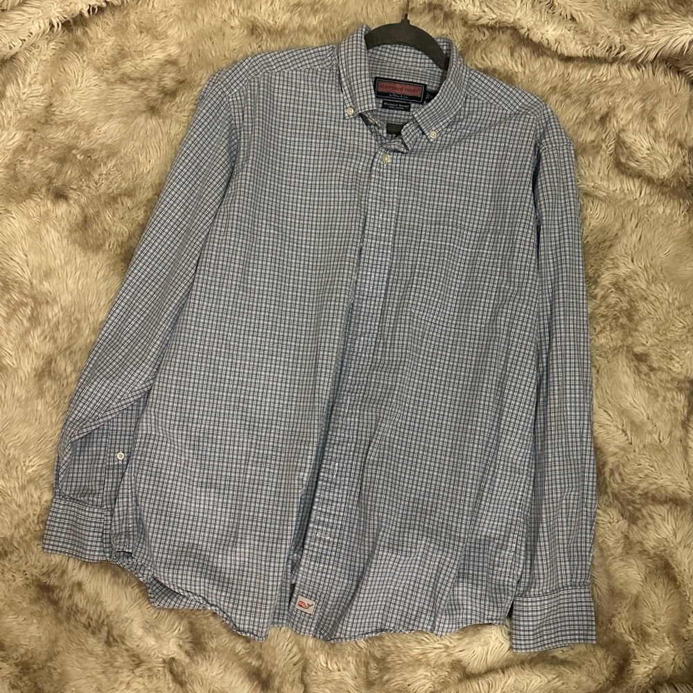 M Blue Plaid Vineyard Vines Button Down